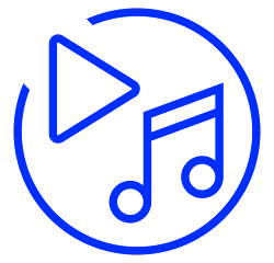 Play button with music note inside a circle, symbolizing media playback.