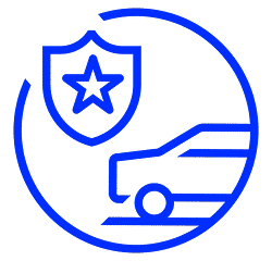 Car insurance icon featuring a car silhouette and a shield with a star.