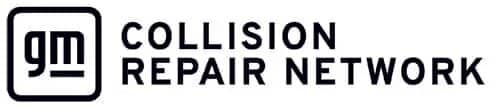 GM Collision Repair Network logo featuring bold text and a square icon with "gm."