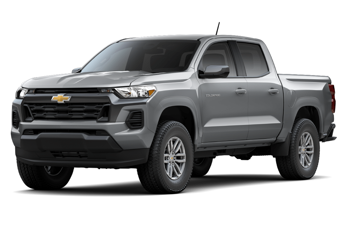 Silver midsize pickup truck, front and side view, with distinctive grille.